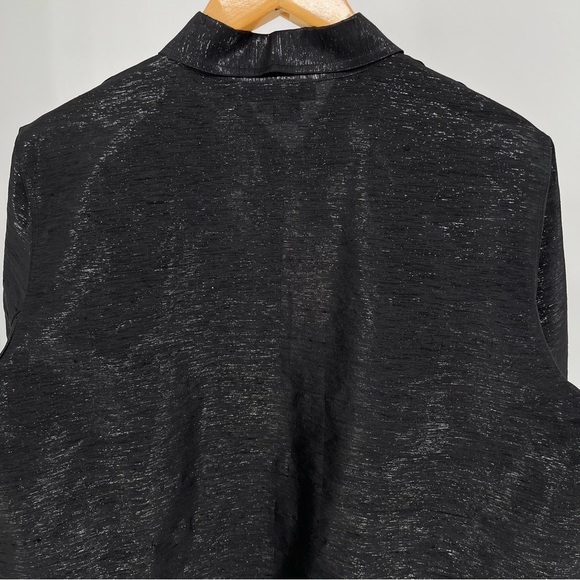 Real Clothes Saks Fifth Avenue Silk Top Size XL Black Shimmer Button Down - Picture 8 of 9